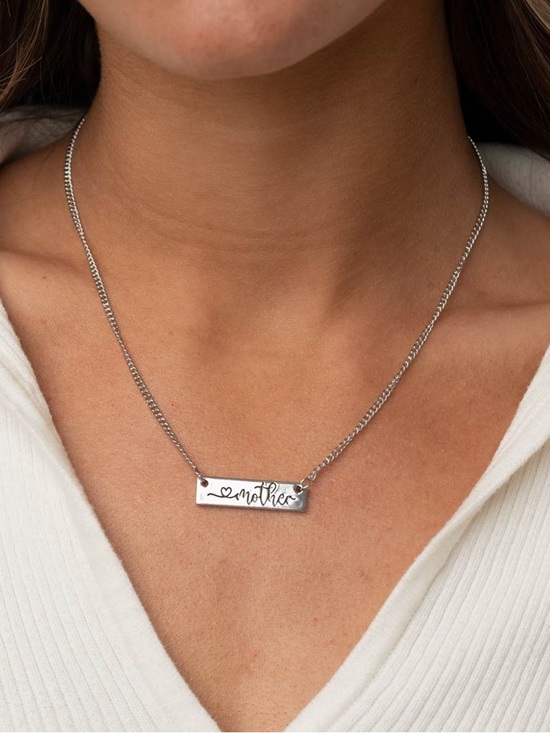 paparazzi Jewelry - Joy of Motherhood - Silver Tone 'Mother' Engraved Bar Necklace & Earrings Set
